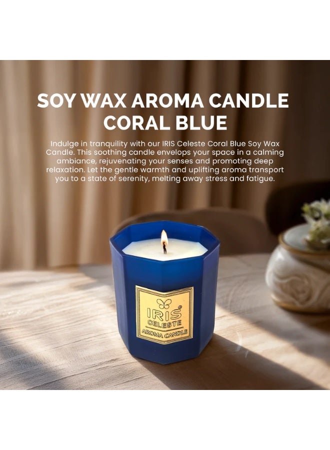 IRIS CELESTE Coral Blue Soy Wax Jar Candle with lid - 113grams, Scented candle 4oz | 25 Hours Burn-time | Soft Refreshing Fragrance | Perfect for Festivities & Gifting, Ceremonies, Meditation & Room Perfuming - Image 1